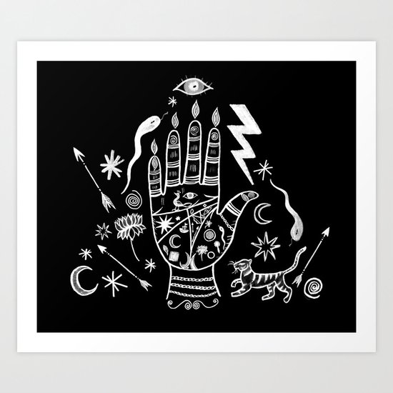 Spiritual Hand Black and White Art Print