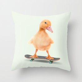 Skateboarding Duck Throw Pillow