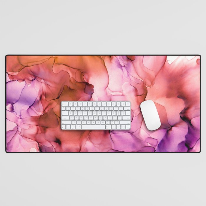 Ethereal Ink Pattern Coral Fuchsia Texture Desk Mat