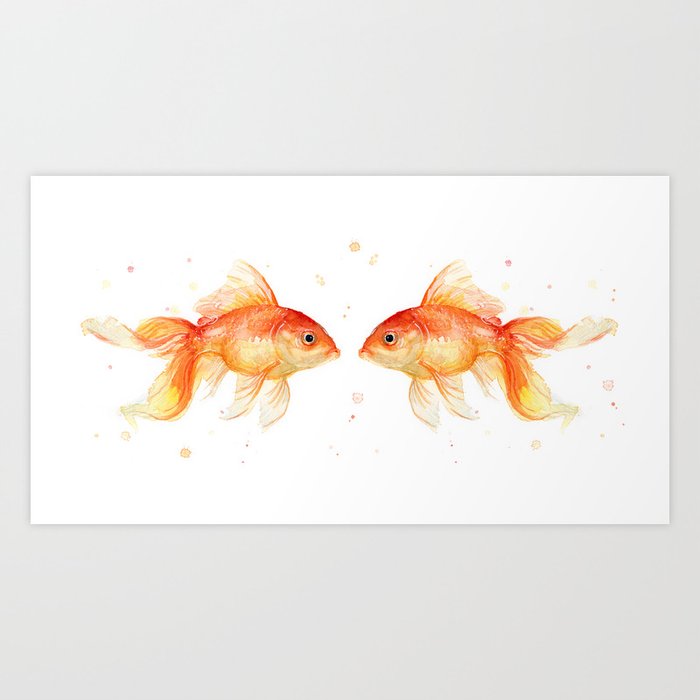 Goldfish Love Watercolor Fish Painting Art Print