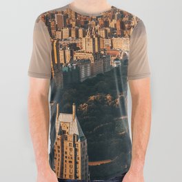 New York City Manhattan aerial view with Central Park and Upper West Side at sunset All Over Graphic Tee