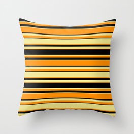 [ Thumbnail: Dark Orange, Black, and Tan Colored Lines Pattern Throw Pillow ]