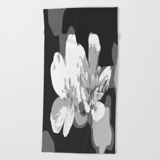 Retro Flowers in Black and White Beach Towel