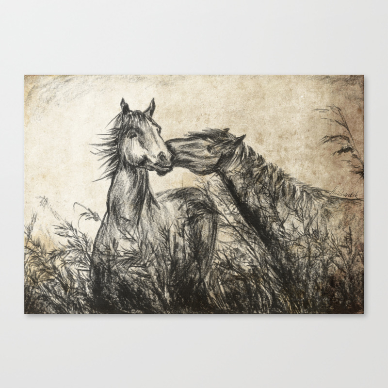 Kiss Charcoal Drawing Vintage Paper Canvas Print By Allagorelik