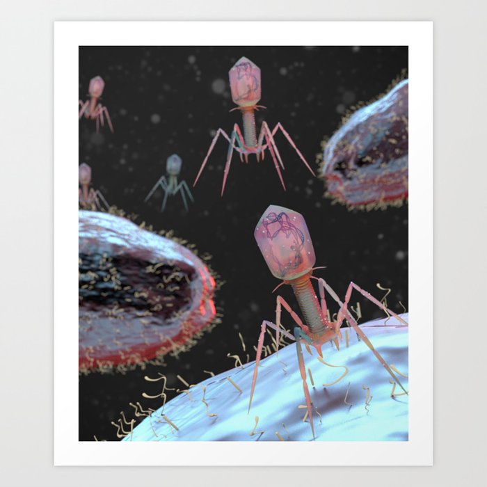 "ALIEN LIKE INVASION" BACTERIOPHAGES MICROSCOPE CONCEPTUAL IMAGE  Art Print