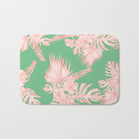 Dreaming of Hawaii Seashell Pink + Green Bath Mat