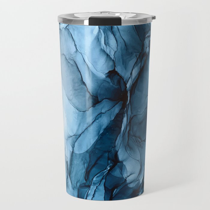 Deep Blue Flowing Water Abstract Painting Travel Mug