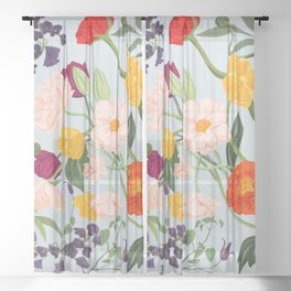 Poppy Garden Green Sheer Curtain