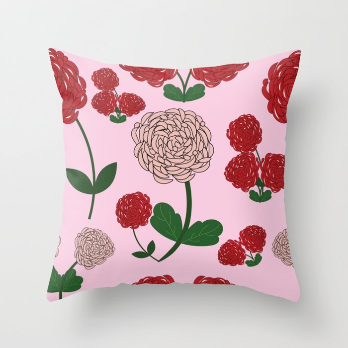 Red Flowers Throw Pillow