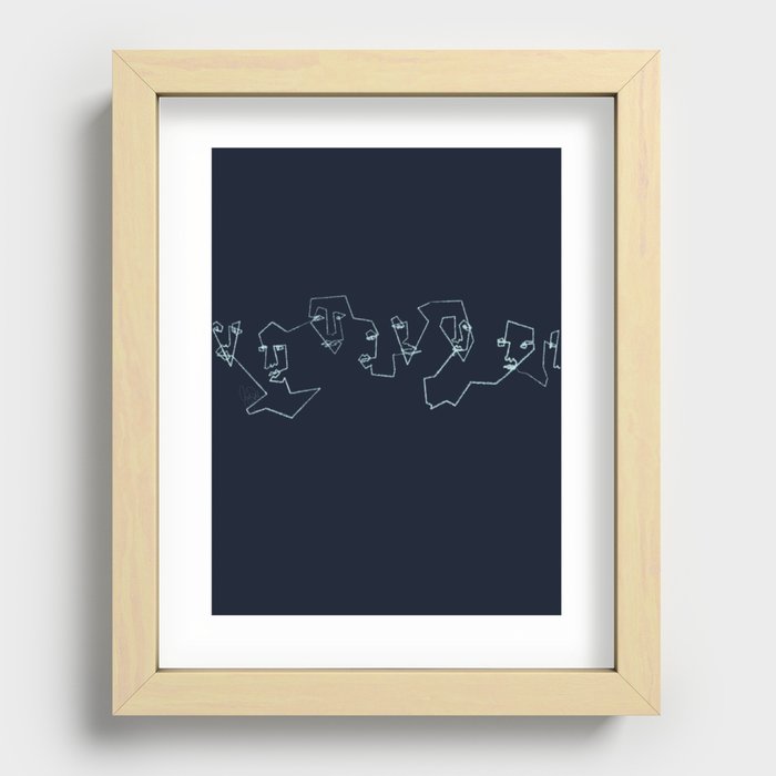 Connected - dark blue Recessed Framed Print