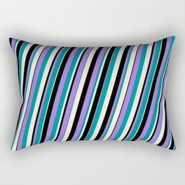 [ Thumbnail: Purple, Dark Cyan, Beige & Black Colored Striped Pattern Rectangular Pillow ]