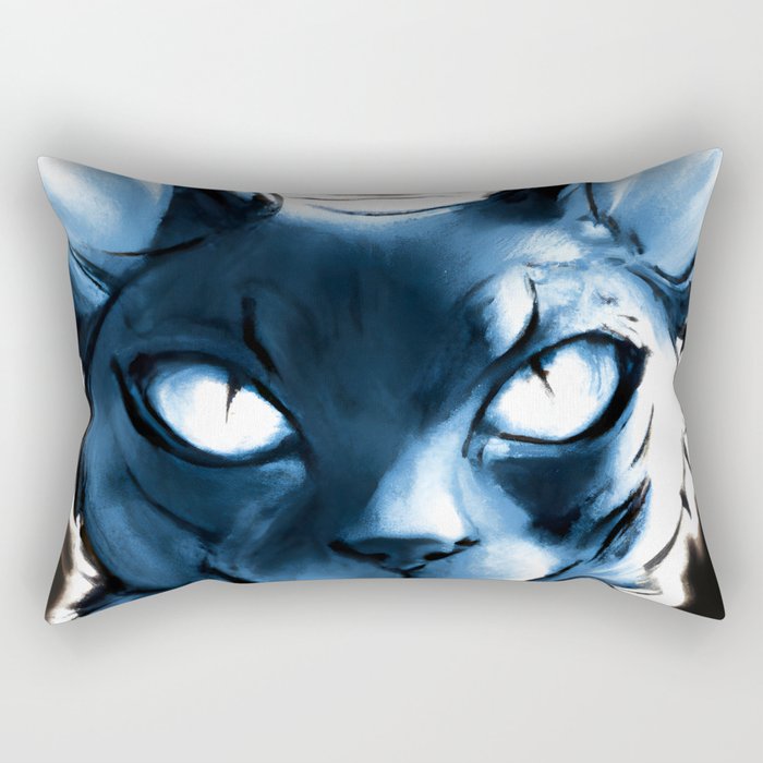 Blue cat anime illustration Rectangular Pillow