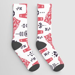 Folk swedish horse floral seamless pattern.  Socks