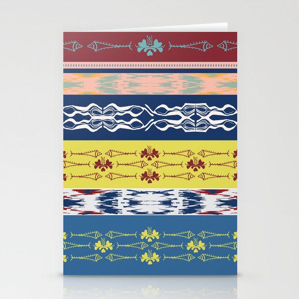 Oceanview Trim Red White Blue Ikat and Fish motif Stationery Cards