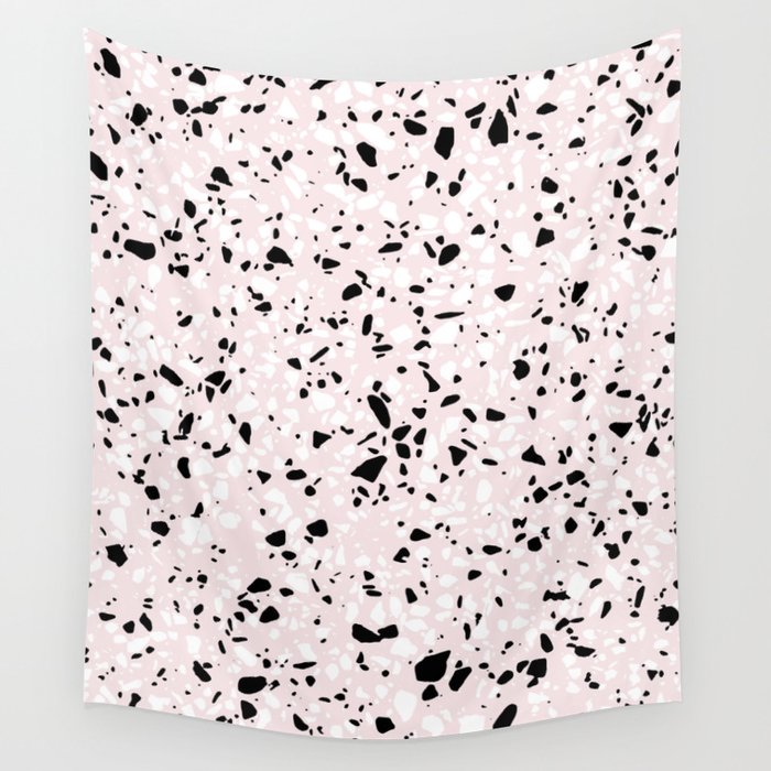Speckle Party Blush Pink Black White Dots Terrazzo Pattern Wall Tapestry By 5mm Paper Society6 - Black White Pink Wall Tapestry