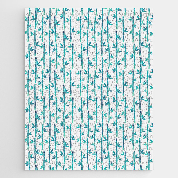 Watercolor Bamboo Pattern - Neon Blue Jigsaw Puzzle