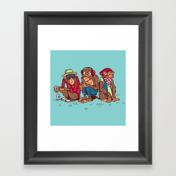 Three Wise Hipster Monkeys Framed Art Print
