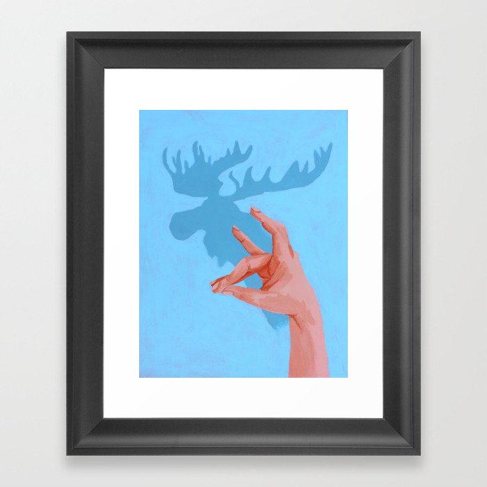 Moose Shadow Puppet Acrylic Painting Framed Art Print