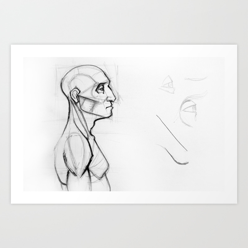 Outline Drawing Sketch Of Side Profile Of A Human Male Head And Torso Anatomy Illustration Kunstdrucke Von Oanaunciuleanu Society6