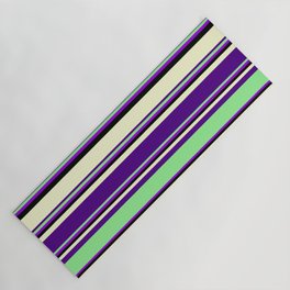 [ Thumbnail: Eyecatching Light Yellow, Indigo, Light Green, Dark Violet & Black Colored Stripes/Lines Pattern Yoga Mat ]