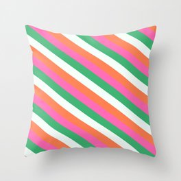 [ Thumbnail: Mint Cream, Coral, Hot Pink, and Sea Green Colored Lined Pattern Throw Pillow ]
