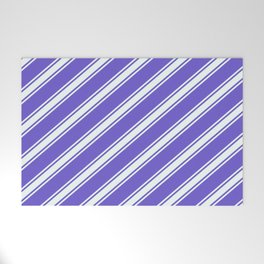 [ Thumbnail: Slate Blue & Mint Cream Colored Pattern of Stripes Welcome Mat ]