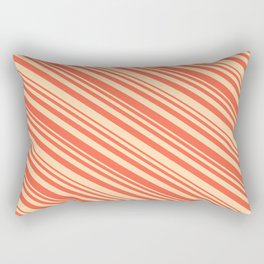 [ Thumbnail: Tan and Red Colored Striped/Lined Pattern Rectangular Pillow ]