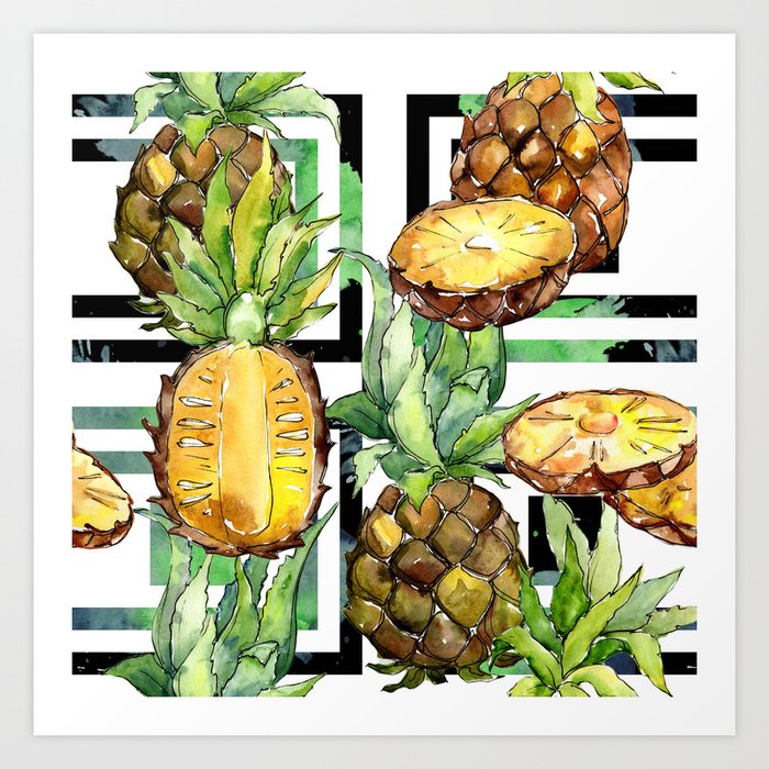 Watercolor Exotic Fruit Pattern 09 Art Print