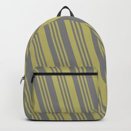 [ Thumbnail: Gray and Dark Khaki Colored Lines Pattern Backpack ]