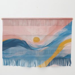 Pink and Blue Abstract Art Ocean and Sunrise Wall Hanging