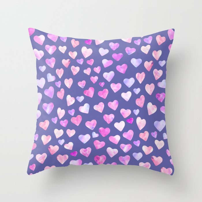 watercolor hearts in pastel pink, lilac and blues Throw Pillow