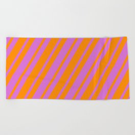 [ Thumbnail: Dark Orange & Orchid Colored Striped/Lined Pattern Beach Towel ]