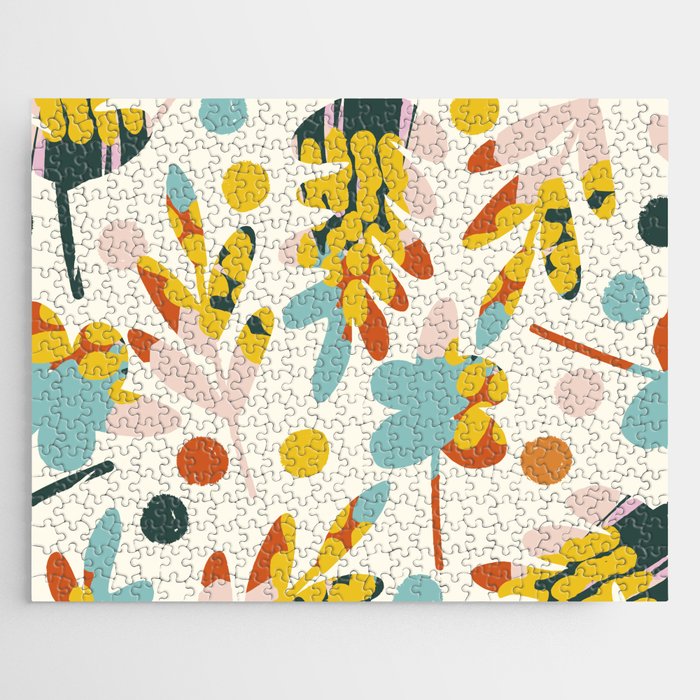 Colorful Geometric Memphis Style Collage Leaves Jigsaw Puzzle
