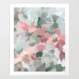 Tropical Winds - Blue Sage Green Coral Pink Flowers in the Abstract Nature Painting Art Print Art Print