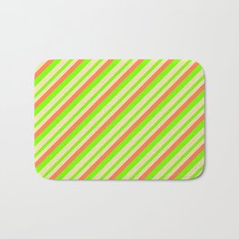 [ Thumbnail: Coral, Chartreuse, and Pale Goldenrod Colored Lined/Striped Pattern Bath Mat ]