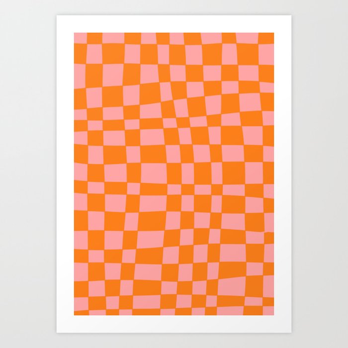 pink&orange checkered pattern Art Print