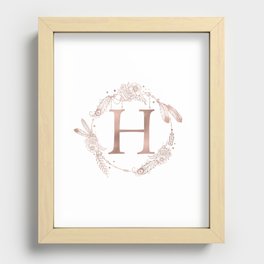Letter H Rose Gold Pink Initial Monogram Recessed Framed Print
