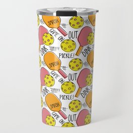 Pickleball Pattern Graphic Pink Orange Yellow Travel Mug