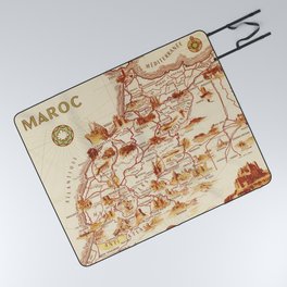 1950 Vintage Illustrated Map of Morocco Picnic Blanket