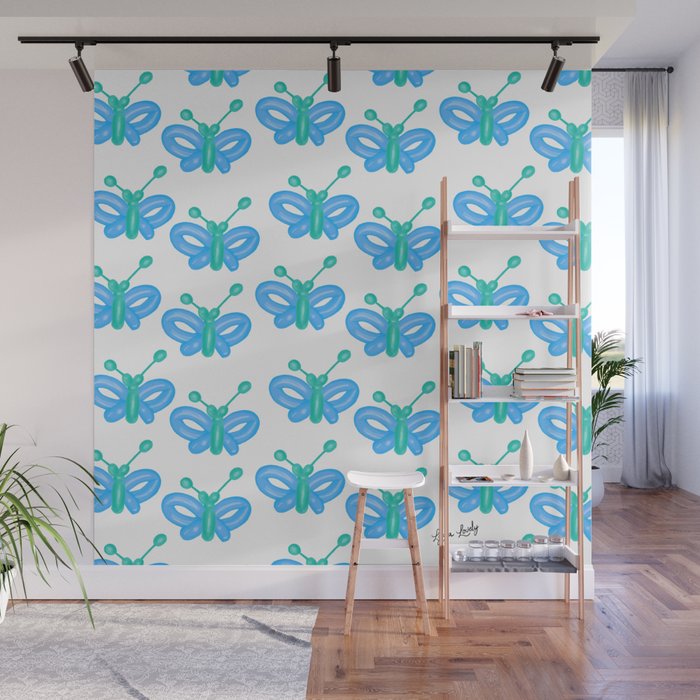 Balloon butterfly- green and blue Wall Mural