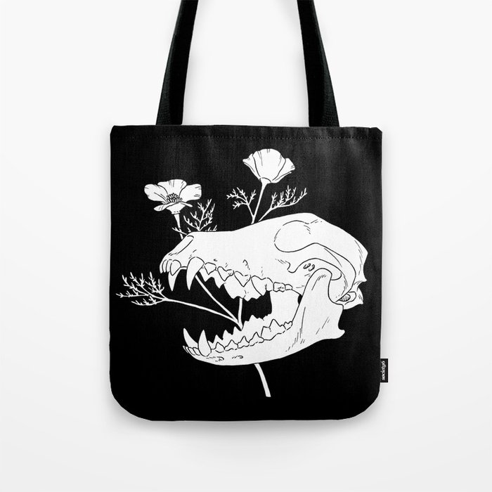 Coyote Skull with California Poppies (white) Tote Bag