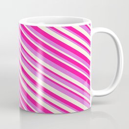 [ Thumbnail: Orchid, Beige & Deep Pink Colored Pattern of Stripes Coffee Mug ]