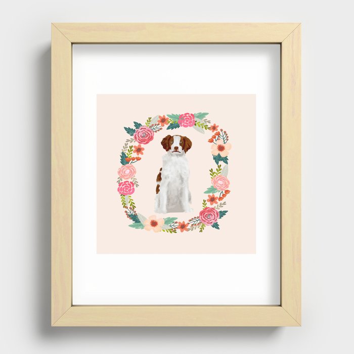 brittany spaniel dog floral wreath dog gifts pet portraits Recessed Framed Print