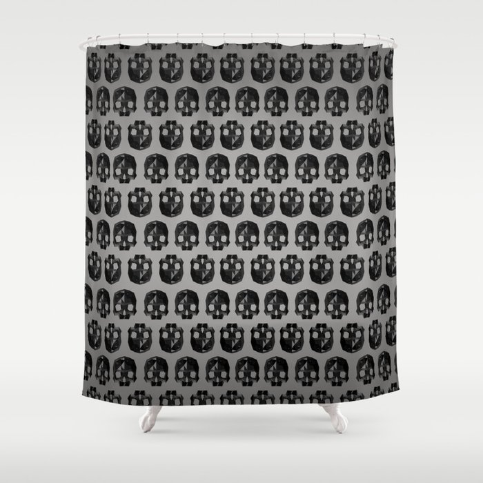 Black skull low poly Shower Curtain
