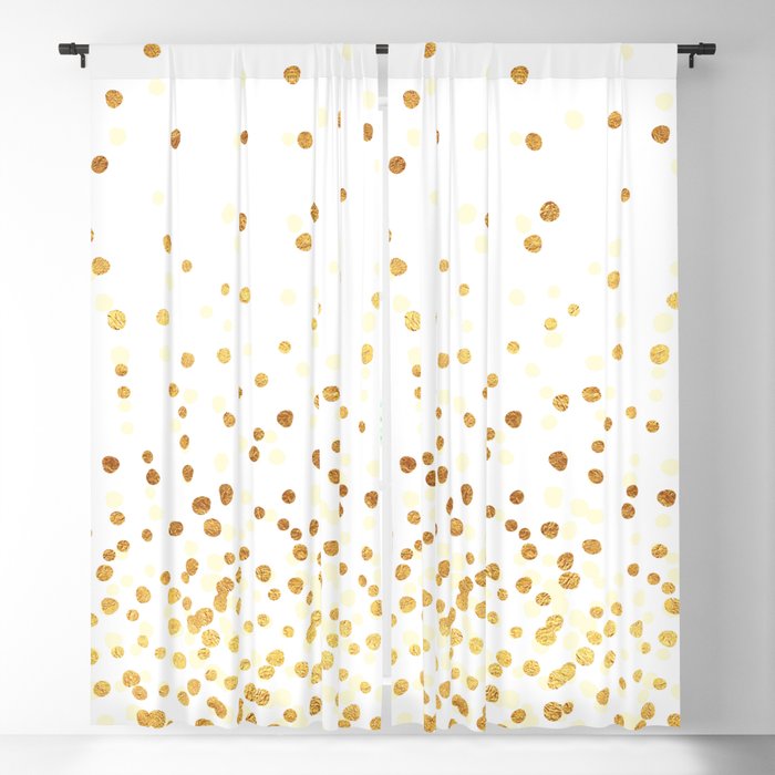 Floating Dots - Cream and Gold on White Blackout Curtain