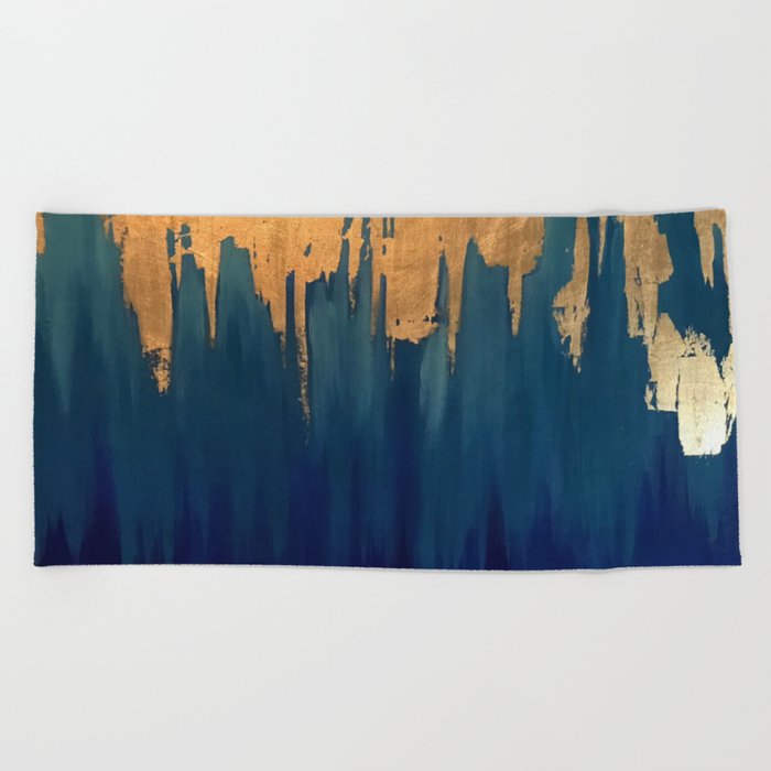 Gold Leaf Blue Abstract Beach Towel By Tsalaz1 Society6