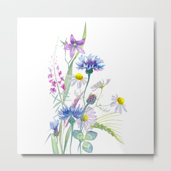 Watercolor wildflower composition on white background Metal Print