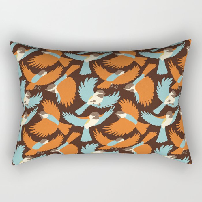 Chickadees in Brown Rectangular Pillow