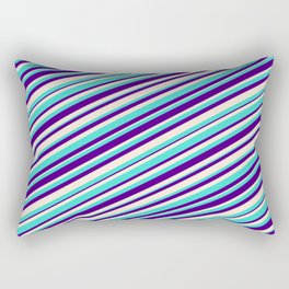 [ Thumbnail: Turquoise, Indigo, and Beige Colored Lines/Stripes Pattern Rectangular Pillow ]