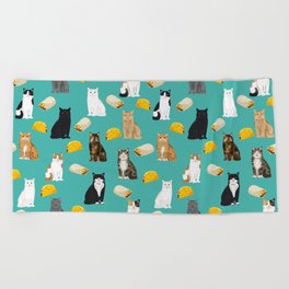 Cat breed tacos and burritos cute kitty lover pet gifts must have mexican food night Beach Towel